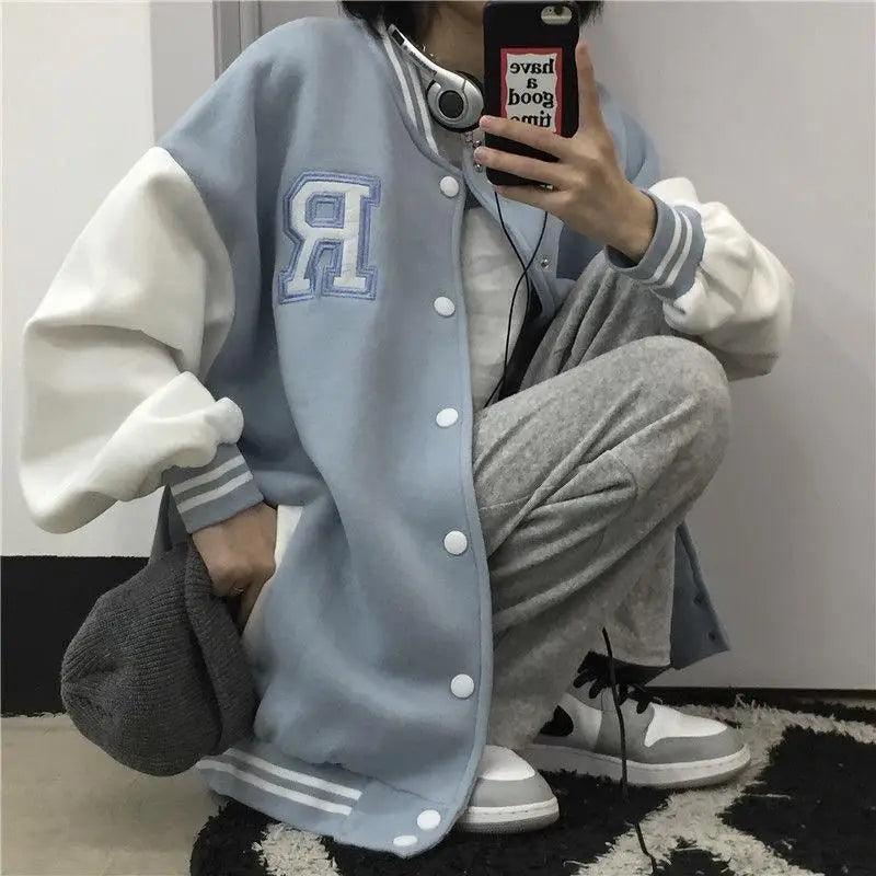 New Elegance Spring Autumn Coat Baseball Bomber Jacket Loose Letter R Men Women Couples Tops Plus Size Jackets Streetwear Stevvex