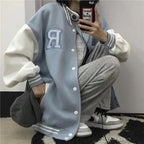 New Elegance Spring Autumn Coat Baseball Bomber Jacket Loose Letter R Men Women Couples Tops Plus Size Jackets Streetwear Stevvex