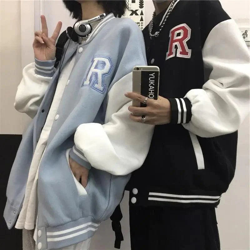 New Elegance Spring Autumn Coat Baseball Bomber Jacket Loose Letter R Men Women Couples Tops Plus Size Jackets Streetwear Stevvex