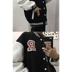 New Elegance Spring Autumn Coat Baseball Bomber Jacket Loose Letter R Men Women Couples Tops Plus Size Jackets Streetwear Stevvex