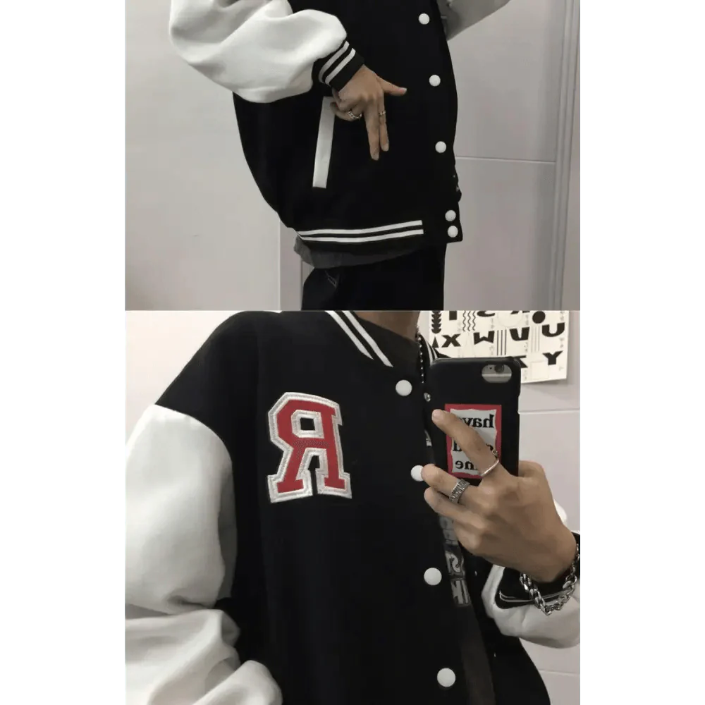 New Elegance Spring Autumn Coat Baseball Bomber Jacket Loose Letter R Men Women Couples Tops Plus Size Jackets Streetwear Stevvex
