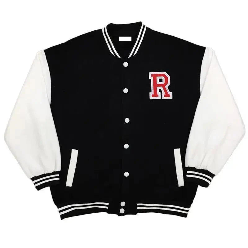 New Elegance Spring Autumn Coat Baseball Bomber Jacket Loose Letter R Men Women Couples Tops Plus Size Jackets Streetwear Stevvex
