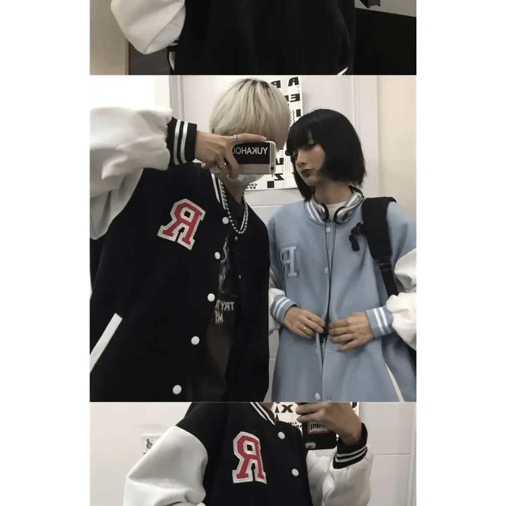 New Elegance Spring Autumn Coat Baseball Bomber Jacket Loose Letter R Men Women Couples Tops Plus Size Jackets Streetwear Stevvex