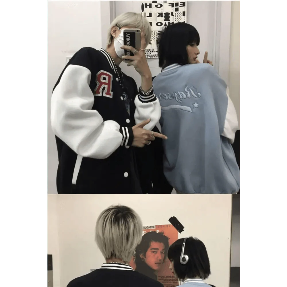 New Elegance Spring Autumn Coat Baseball Bomber Jacket Loose Letter R Men Women Couples Tops Plus Size Jackets Streetwear Stevvex