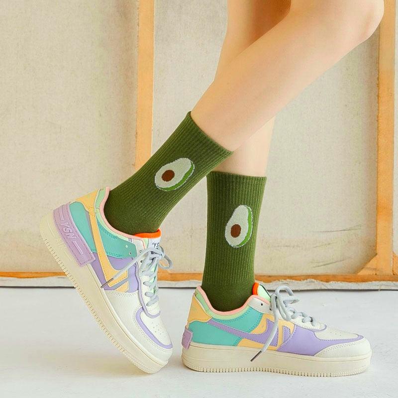 New Elegant Fruit Printed Breathable Cotton Socks Happy Funny Unisex Socks Candy Colors Harajuku Casual Cotton Crew Socks For Men And Women Stevvex