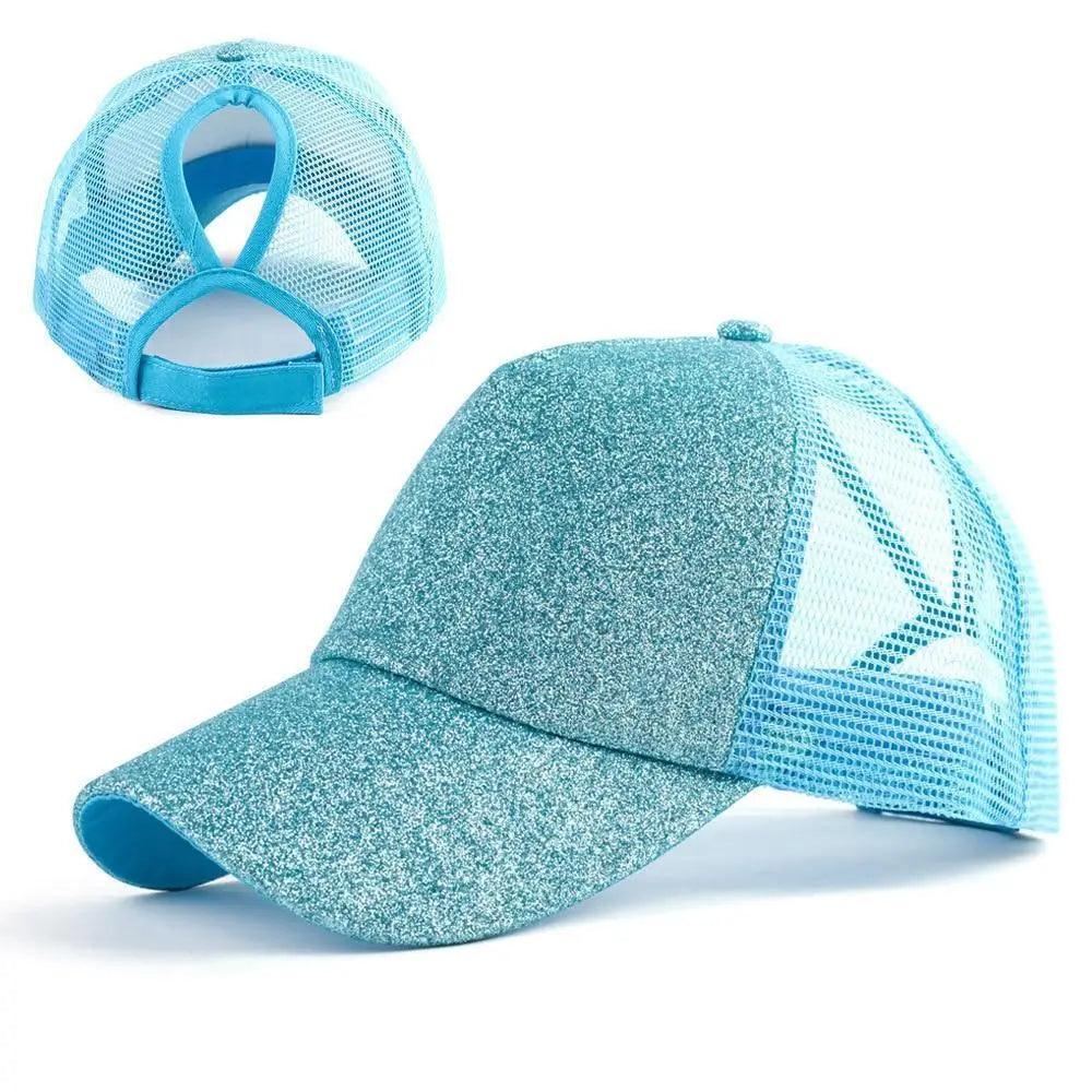 New Elegant Glitter Ponytail Baseball Caps Sequins Shining High Quality Fashionable Cap For Womens Messy Bun Adjustable Snapback Hip Hop Hat Stevvex