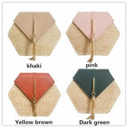 New Famous Mulit Style Straw+leather Handba For Women And Girls  New Fashion Summer Bag Handmade Woven Beach Circle Shoulder Bag Stevvex