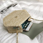 New Famous Mulit Style Straw+leather Handba For Women And Girls  New Fashion Summer Bag Handmade Woven Beach Circle Shoulder Bag Stevvex