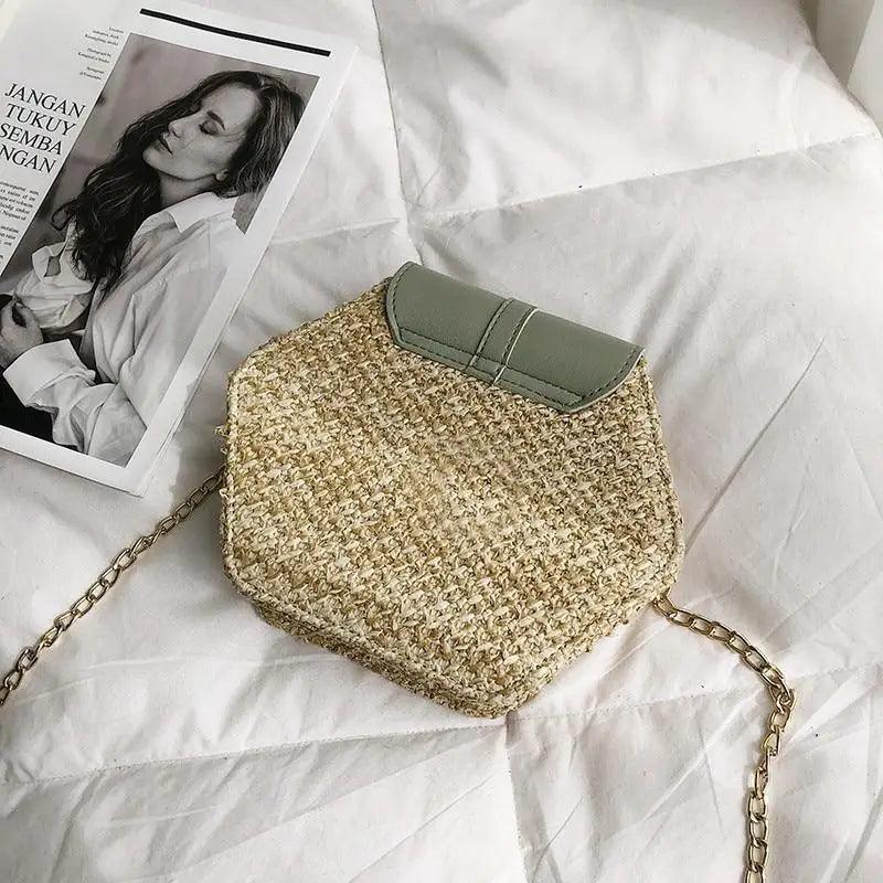 New Famous Mulit Style Straw+leather Handba For Women And Girls  New Fashion Summer Bag Handmade Woven Beach Circle Shoulder Bag Stevvex