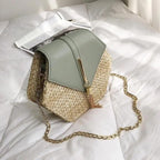 New Famous Mulit Style Straw+leather Handba For Women And Girls  New Fashion Summer Bag Handmade Woven Beach Circle Shoulder Bag Stevvex
