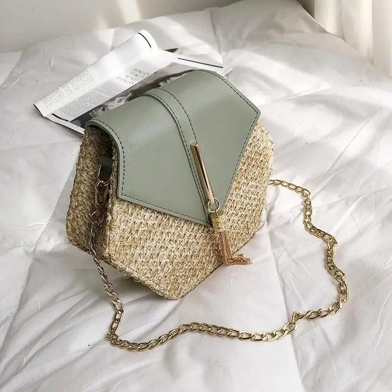 New Famous Mulit Style Straw+leather Handba For Women And Girls  New Fashion Summer Bag Handmade Woven Beach Circle Shoulder Bag Stevvex