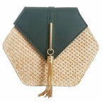 New Famous Mulit Style Straw+leather Handba For Women And Girls  New Fashion Summer Bag Handmade Woven Beach Circle Shoulder Bag Stevvex