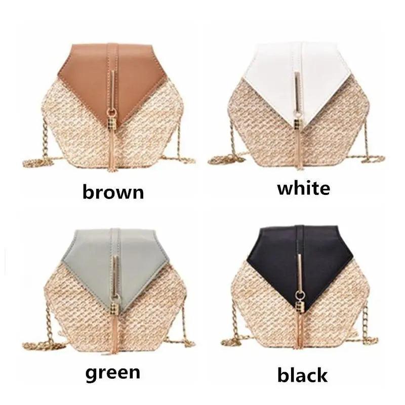 New Famous Mulit Style Straw+leather Handba For Women And Girls  New Fashion Summer Bag Handmade Woven Beach Circle Shoulder Bag Stevvex