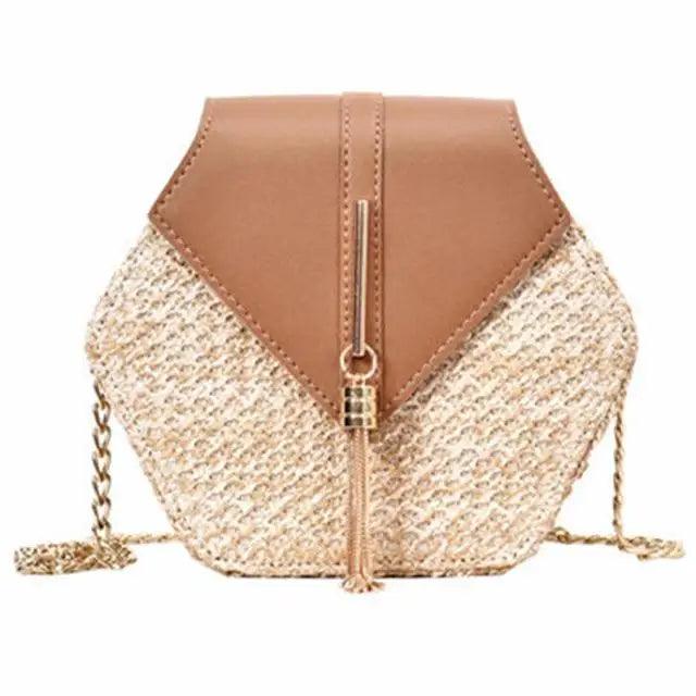 New Famous Mulit Style Straw+leather Handba For Women And Girls  New Fashion Summer Bag Handmade Woven Beach Circle Shoulder Bag Stevvex