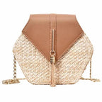 New Famous Mulit Style Straw+leather Handba For Women And Girls  New Fashion Summer Bag Handmade Woven Beach Circle Shoulder Bag Stevvex