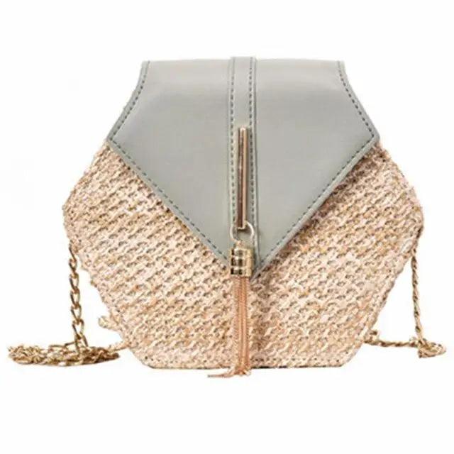 New Famous Mulit Style Straw+leather Handba For Women And Girls  New Fashion Summer Bag Handmade Woven Beach Circle Shoulder Bag Stevvex