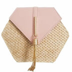 New Famous Mulit Style Straw+leather Handba For Women And Girls  New Fashion Summer Bag Handmade Woven Beach Circle Shoulder Bag Stevvex