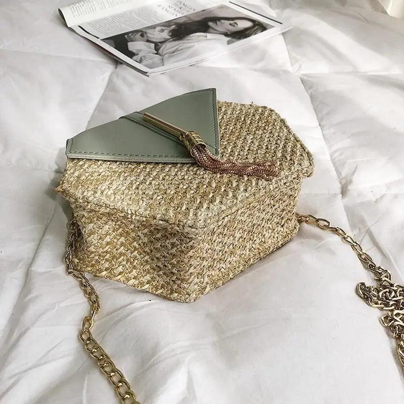 New Famous Mulit Style Straw+leather Handba For Women And Girls  New Fashion Summer Bag Handmade Woven Beach Circle Shoulder Bag Stevvex