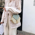 New Famous Mulit Style Straw+leather Handba For Women And Girls  New Fashion Summer Bag Handmade Woven Beach Circle Shoulder Bag Stevvex