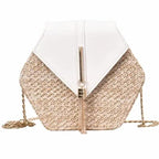 New Famous Mulit Style Straw+leather Handba For Women And Girls  New Fashion Summer Bag Handmade Woven Beach Circle Shoulder Bag Stevvex