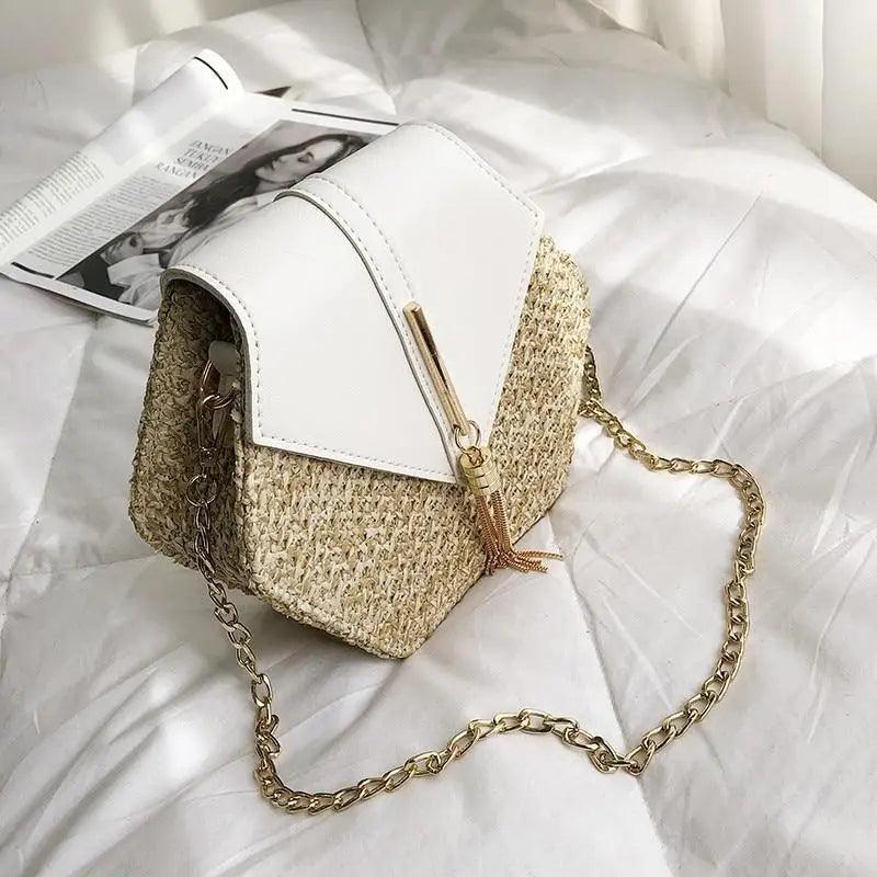 New Famous Mulit Style Straw+leather Handba For Women And Girls  New Fashion Summer Bag Handmade Woven Beach Circle Shoulder Bag Stevvex
