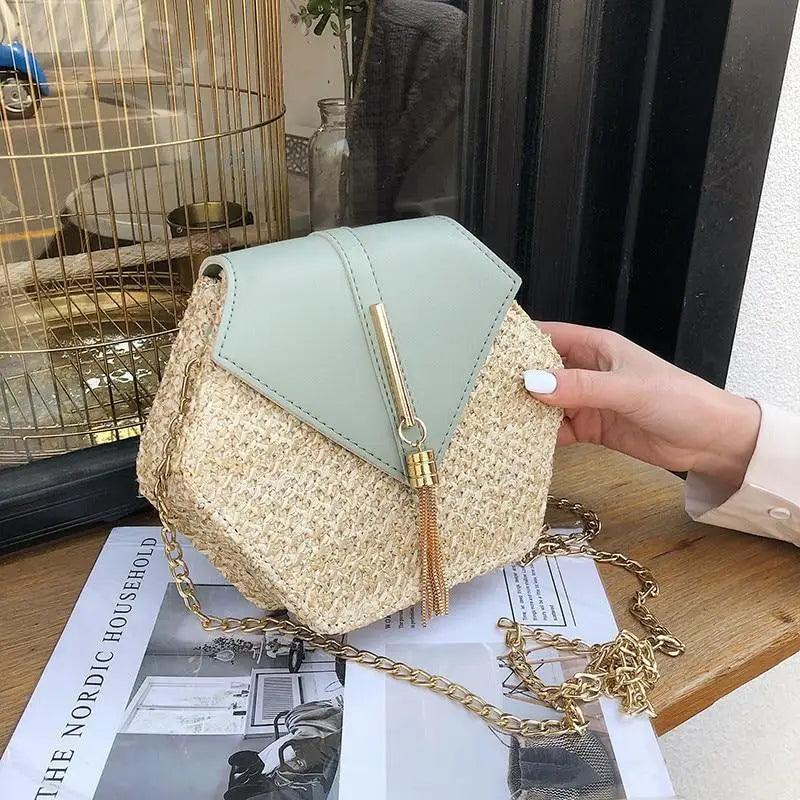 New Famous Mulit Style Straw+leather Handba For Women And Girls  New Fashion Summer Bag Handmade Woven Beach Circle Shoulder Bag Stevvex