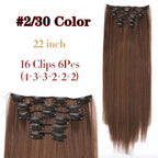 New Fashion 16 Clip In Hair Extension Long Straight Natural Black 6 Pcs/Set 16 Clips 22 Inch Synthetic Hair Piece Wigs For Black Women Cosplay Wigs For Women Stevvex