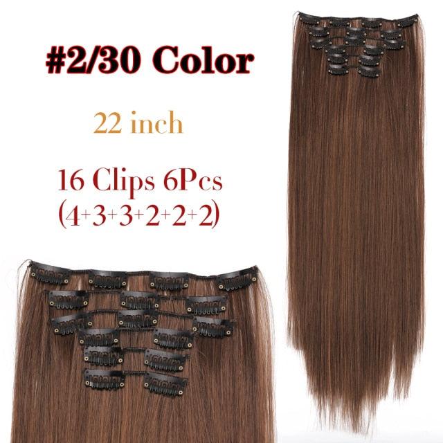 New Fashion 16 Clip In Hair Extension Long Straight Natural Black 6 Pcs/Set 16 Clips 22 Inch Synthetic Hair Piece Wigs For Black Women Cosplay Wigs For Women Stevvex
