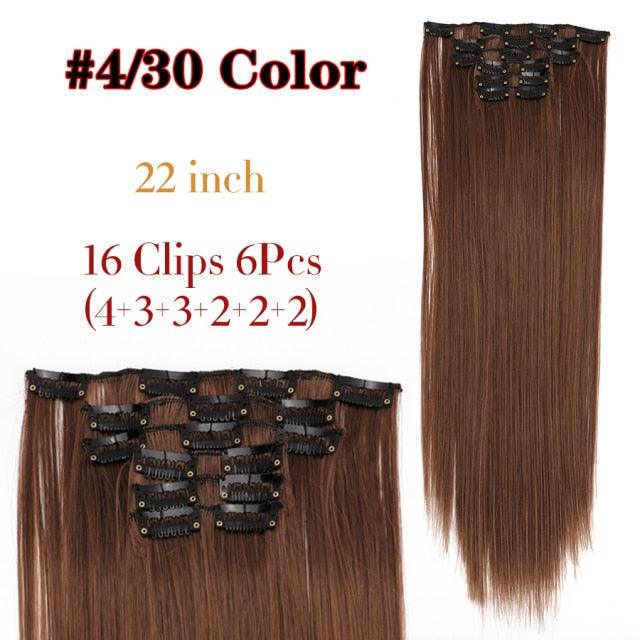 New Fashion 16 Clip In Hair Extension Long Straight Natural Black 6 Pcs/Set 16 Clips 22 Inch Synthetic Hair Piece Wigs For Black Women Cosplay Wigs For Women Stevvex