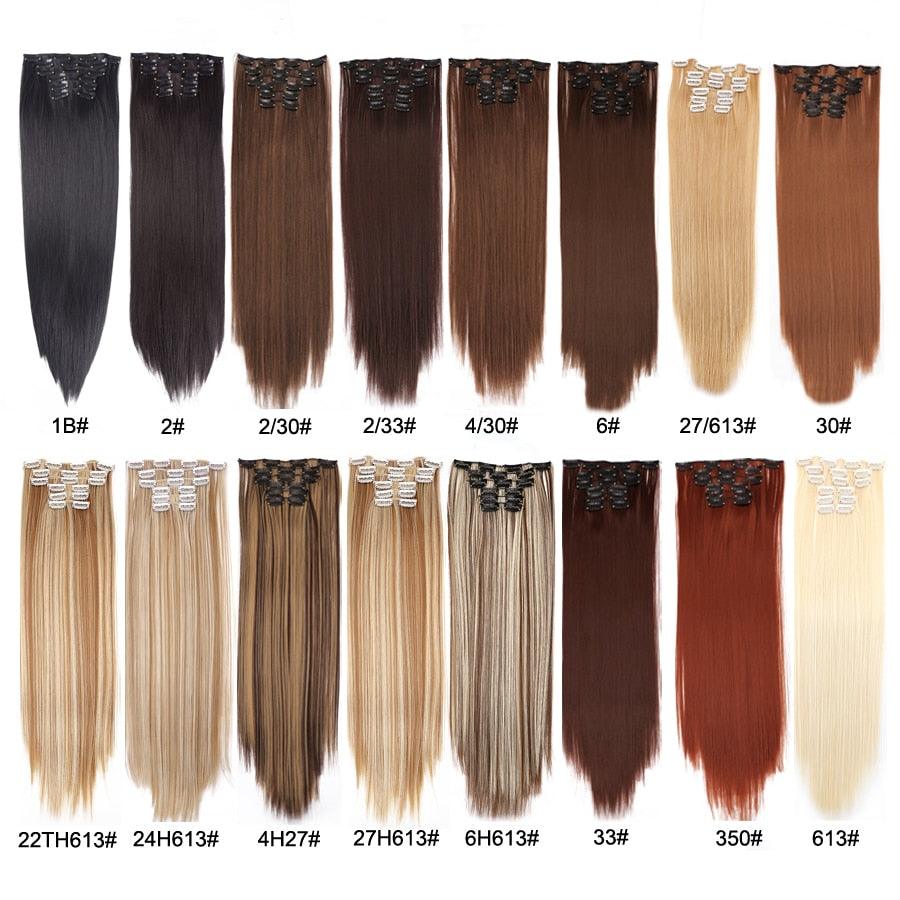 New Fashion 16 Clip In Hair Extension Long Straight Natural Black 6 Pcs/Set 16 Clips 22 Inch Synthetic Hair Piece Wigs For Black Women Cosplay Wigs For Women Stevvex