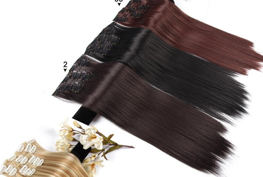 New Fashion 16 Clip In Hair Extension Long Straight Natural Black 6 Pcs/Set 16 Clips 22 Inch Synthetic Hair Piece Wigs For Black Women Cosplay Wigs For Women Stevvex