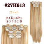 New Fashion 16 Clip In Hair Extension Long Straight Natural Black 6 Pcs/Set 16 Clips 22 Inch Synthetic Hair Piece Wigs For Black Women Cosplay Wigs For Women Stevvex