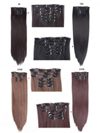 New Fashion 16 Clip In Hair Extension Long Straight Natural Black 6 Pcs/Set 16 Clips 22 Inch Synthetic Hair Piece Wigs For Black Women Cosplay Wigs For Women Stevvex