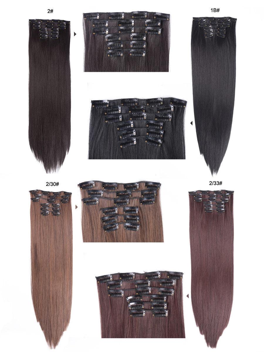 New Fashion 16 Clip In Hair Extension Long Straight Natural Black 6 Pcs/Set 16 Clips 22 Inch Synthetic Hair Piece Wigs For Black Women Cosplay Wigs For Women Stevvex