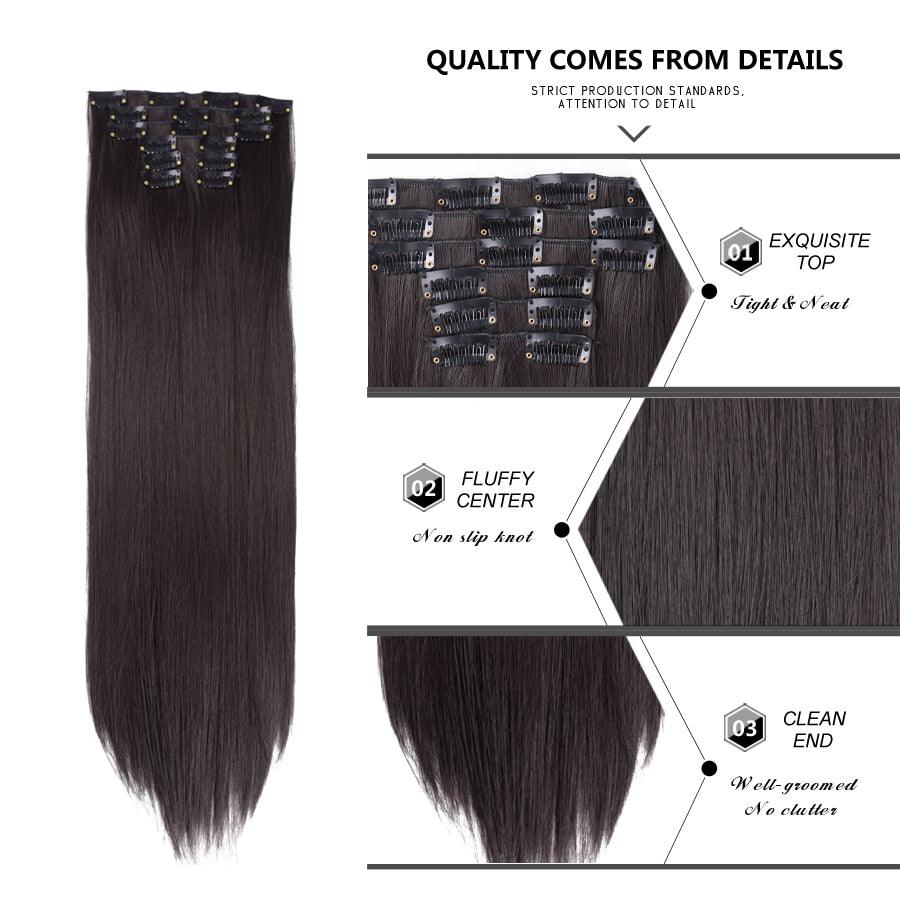 New Fashion 16 Clip In Hair Extension Long Straight Natural Black 6 Pcs/Set 16 Clips 22 Inch Synthetic Hair Piece Wigs For Black Women Cosplay Wigs For Women Stevvex