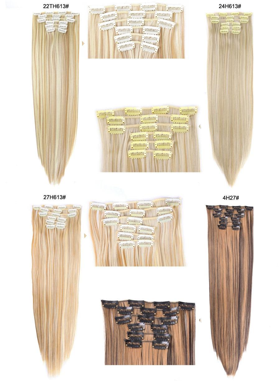 New Fashion 16 Clip In Hair Extension Long Straight Natural Black 6 Pcs/Set 16 Clips 22 Inch Synthetic Hair Piece Wigs For Black Women Cosplay Wigs For Women Stevvex