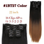 New Fashion 16 Clip In Hair Extension Long Straight Natural Black 6 Pcs/Set 16 Clips 22 Inch Synthetic Hair Piece Wigs For Black Women Cosplay Wigs For Women Stevvex