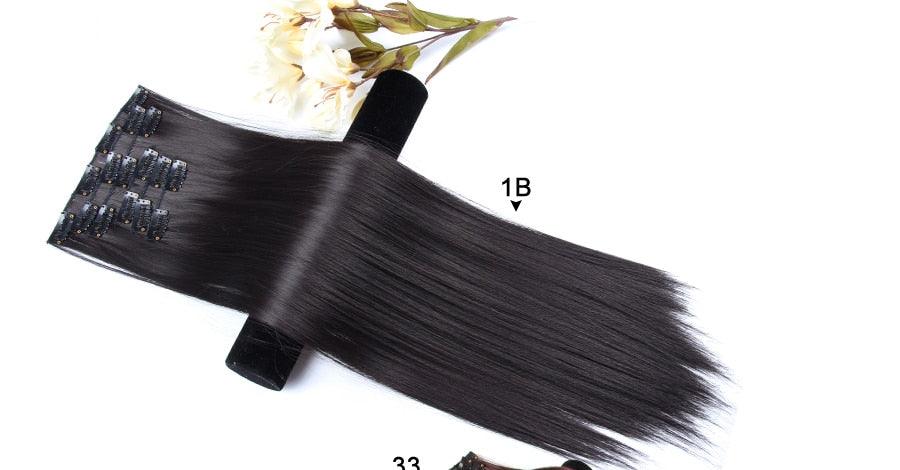 New Fashion 16 Clip In Hair Extension Long Straight Natural Black 6 Pcs/Set 16 Clips 22 Inch Synthetic Hair Piece Wigs For Black Women Cosplay Wigs For Women Stevvex