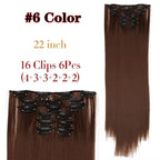 New Fashion 16 Clip In Hair Extension Long Straight Natural Black 6 Pcs/Set 16 Clips 22 Inch Synthetic Hair Piece Wigs For Black Women Cosplay Wigs For Women Stevvex