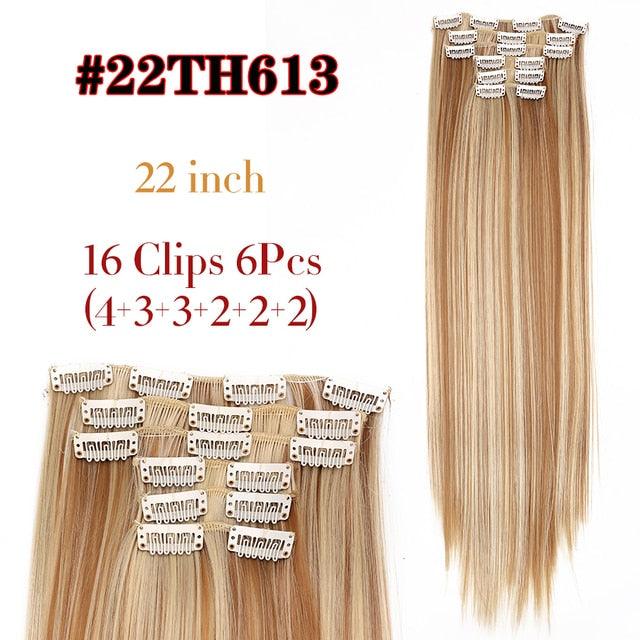New Fashion 16 Clip In Hair Extension Long Straight Natural Black 6 Pcs/Set 16 Clips 22 Inch Synthetic Hair Piece Wigs For Black Women Cosplay Wigs For Women Stevvex