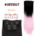 New Fashion 16 Clip In Hair Extension Long Straight Natural Black 6 Pcs/Set 16 Clips 22 Inch Synthetic Hair Piece Wigs For Black Women Cosplay Wigs For Women Stevvex
