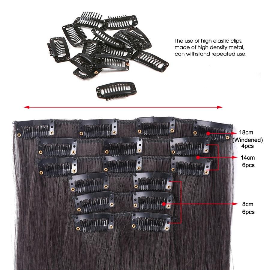 New Fashion 16 Clip In Hair Extension Long Straight Natural Black 6 Pcs/Set 16 Clips 22 Inch Synthetic Hair Piece Wigs For Black Women Cosplay Wigs For Women Stevvex