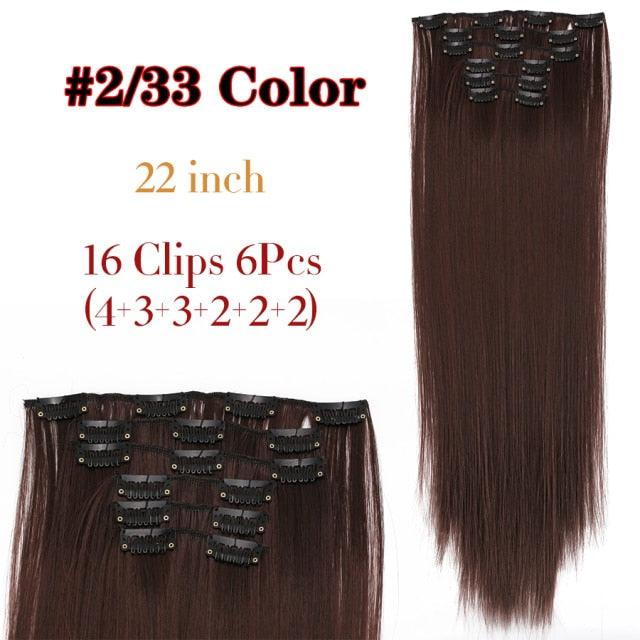 New Fashion 16 Clip In Hair Extension Long Straight Natural Black 6 Pcs/Set 16 Clips 22 Inch Synthetic Hair Piece Wigs For Black Women Cosplay Wigs For Women Stevvex