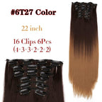 New Fashion 16 Clip In Hair Extension Long Straight Natural Black 6 Pcs/Set 16 Clips 22 Inch Synthetic Hair Piece Wigs For Black Women Cosplay Wigs For Women Stevvex
