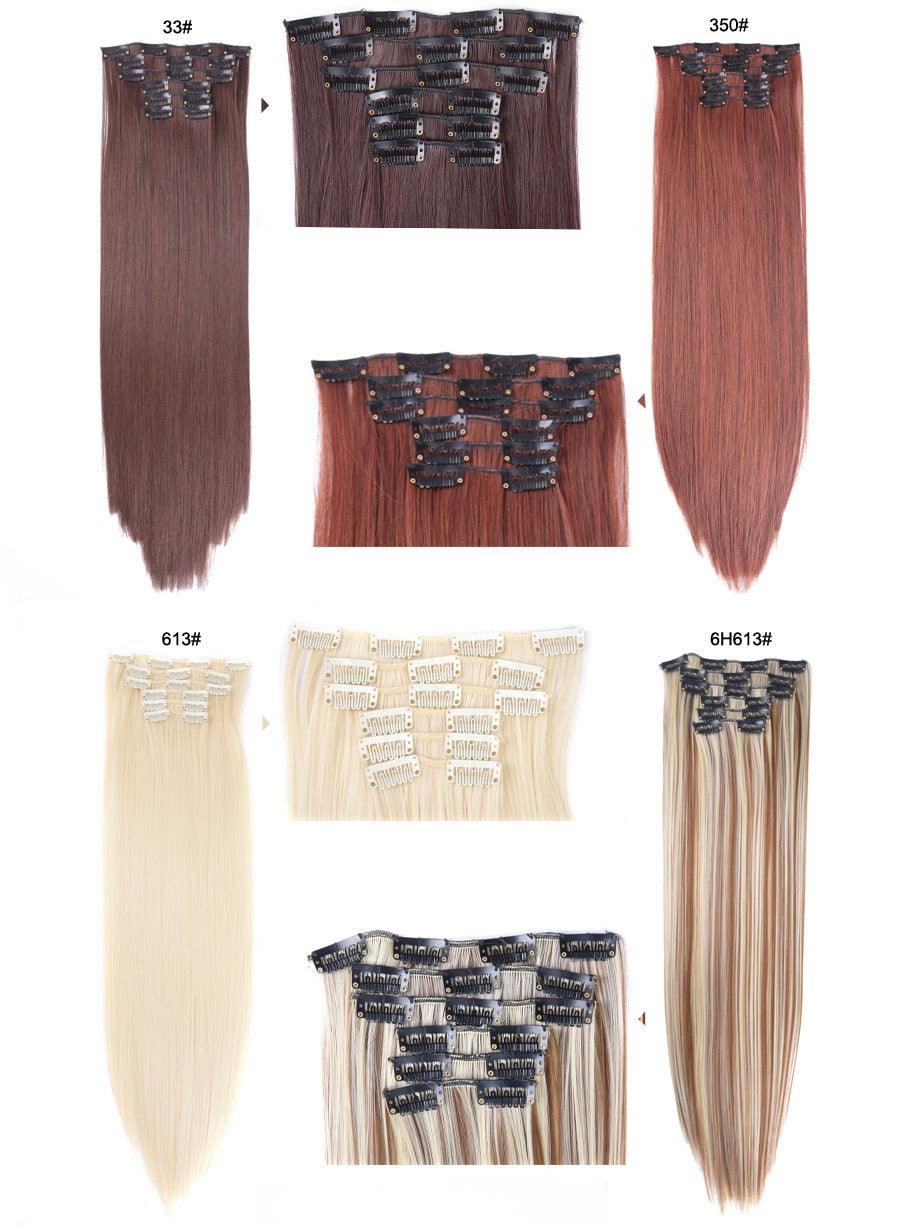 New Fashion 16 Clip In Hair Extension Long Straight Natural Black 6 Pcs/Set 16 Clips 22 Inch Synthetic Hair Piece Wigs For Black Women Cosplay Wigs For Women Stevvex