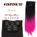 New Fashion 16 Clip In Hair Extension Long Straight Natural Black 6 Pcs/Set 16 Clips 22 Inch Synthetic Hair Piece Wigs For Black Women Cosplay Wigs For Women Stevvex