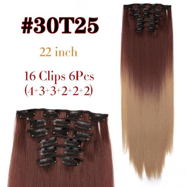 New Fashion 16 Clip In Hair Extension Long Straight Natural Black 6 Pcs/Set 16 Clips 22 Inch Synthetic Hair Piece Wigs For Black Women Cosplay Wigs For Women Stevvex