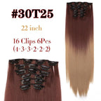 New Fashion 16 Clip In Hair Extension Long Straight Natural Black 6 Pcs/Set 16 Clips 22 Inch Synthetic Hair Piece Wigs For Black Women Cosplay Wigs For Women Stevvex