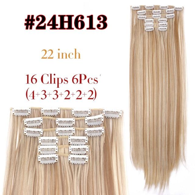 New Fashion 16 Clip In Hair Extension Long Straight Natural Black 6 Pcs/Set 16 Clips 22 Inch Synthetic Hair Piece Wigs For Black Women Cosplay Wigs For Women Stevvex