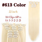 New Fashion 16 Clip In Hair Extension Long Straight Natural Black 6 Pcs/Set 16 Clips 22 Inch Synthetic Hair Piece Wigs For Black Women Cosplay Wigs For Women Stevvex